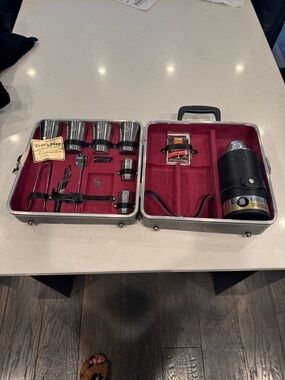 Vintage Travel Cocktail Kit Case in Black with Red Interior - Compact Bar Set